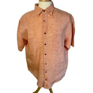Jos A Bank Shirt Mens XL 100% Linen Peach Orange Button Up Short Sleeve